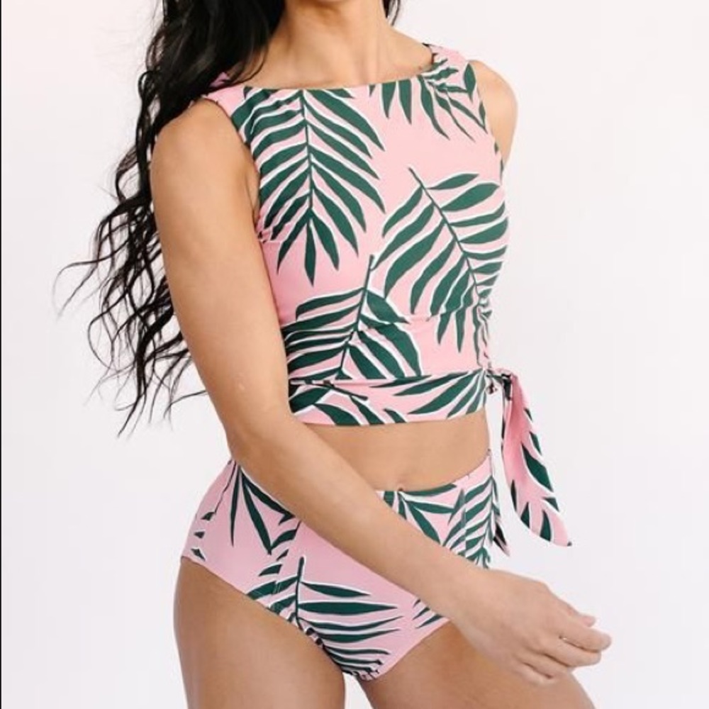 Like Ricki Swim Palm Knotted Crop TOP ONLY